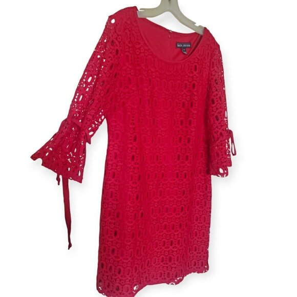 Karin Stevens Red Lace Crochet Dress Size 14 - Picture 2 of 15